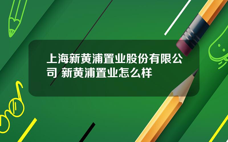 上海新黄浦置业股份有限公司 新黄浦置业怎么样